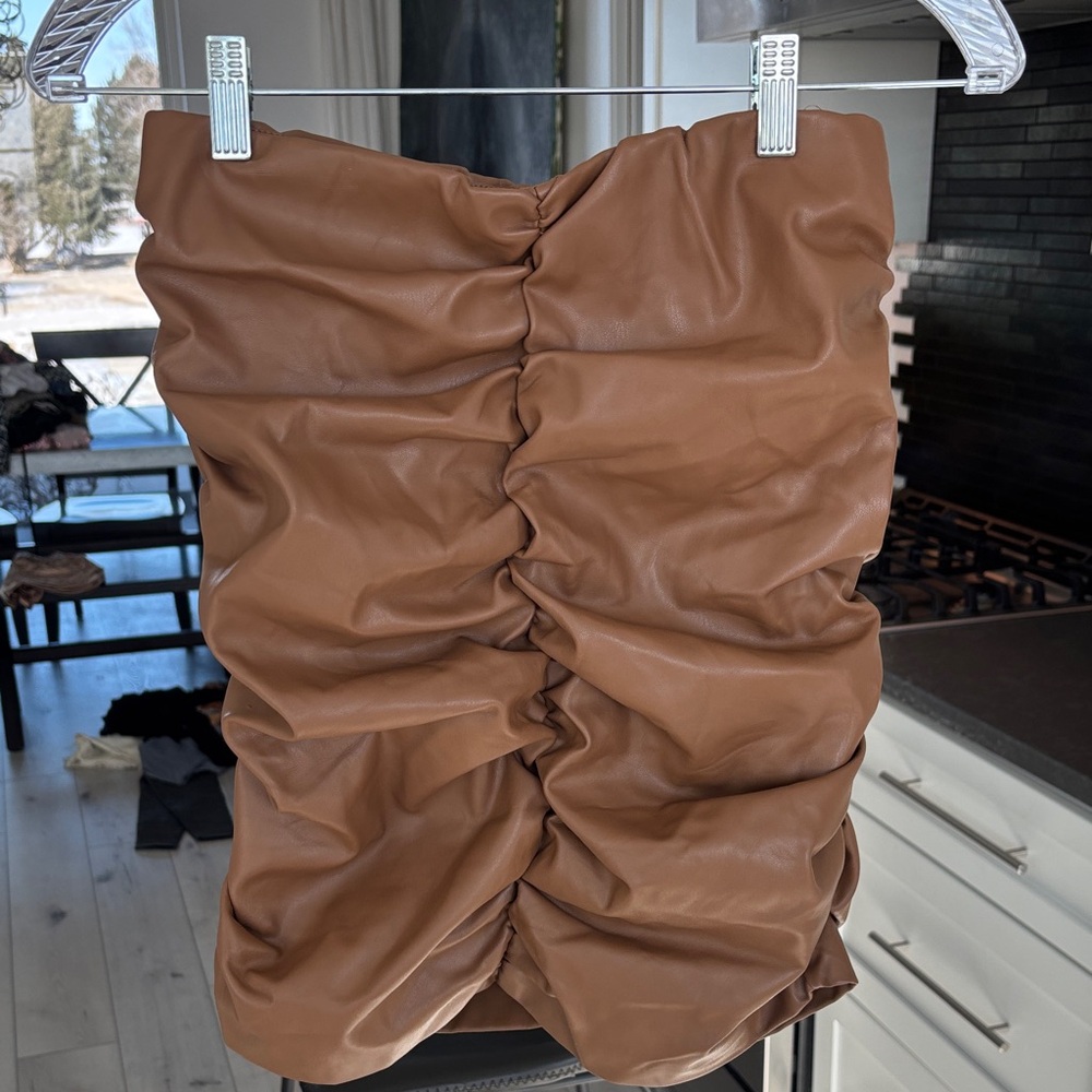 Promesa Tan Ruched Mini Skirt